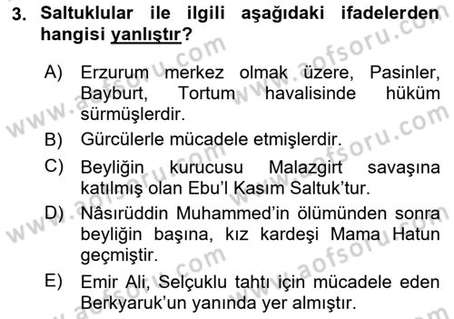 Türkiye Selçuklu Tarihi Dersi 2024 - 2025 Yılı (Vize) Ara Sınav Soruları 3. Soru