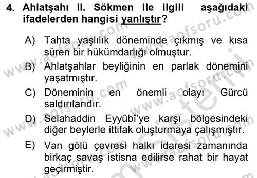 Türkiye Selçuklu Tarihi Dersi 2024 - 2025 Yılı (Vize) Ara Sınav Soruları 4. Soru