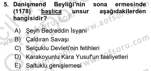 Türkiye Selçuklu Tarihi Dersi 2024 - 2025 Yılı (Vize) Ara Sınav Soruları 5. Soru