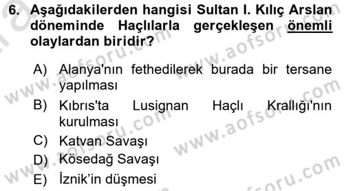 Türkiye Selçuklu Tarihi Dersi 2024 - 2025 Yılı (Vize) Ara Sınav Soruları 6. Soru
