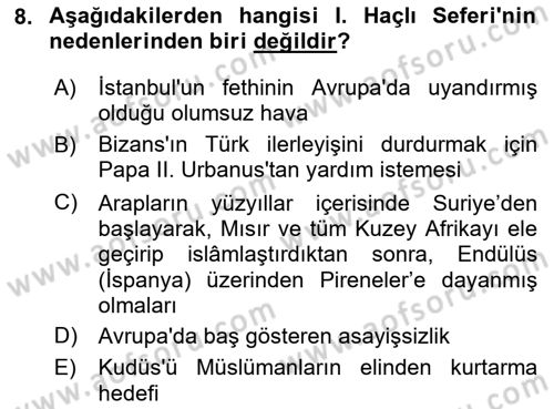 Türkiye Selçuklu Tarihi Dersi 2024 - 2025 Yılı (Vize) Ara Sınav Soruları 8. Soru