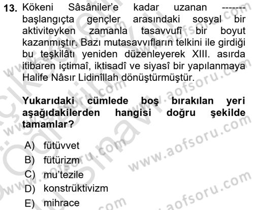Türkiye Selçuklu Tarihi Dersi 2024 - 2025 Yılı Yaz Okulu Sınav Soruları 13. Soru