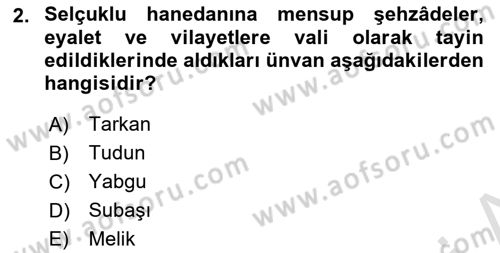 Türkiye Selçuklu Tarihi Dersi 2024 - 2025 Yılı Yaz Okulu Sınav Soruları 2. Soru