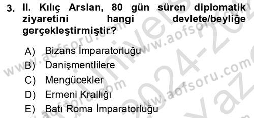 Türkiye Selçuklu Tarihi Dersi 2024 - 2025 Yılı Yaz Okulu Sınav Soruları 3. Soru