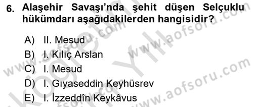 Türkiye Selçuklu Tarihi Dersi 2024 - 2025 Yılı Yaz Okulu Sınav Soruları 6. Soru