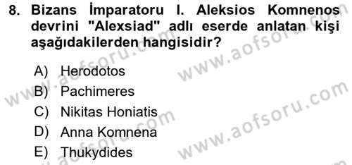 Türkiye Selçuklu Tarihi Dersi 2024 - 2025 Yılı Yaz Okulu Sınav Soruları 8. Soru