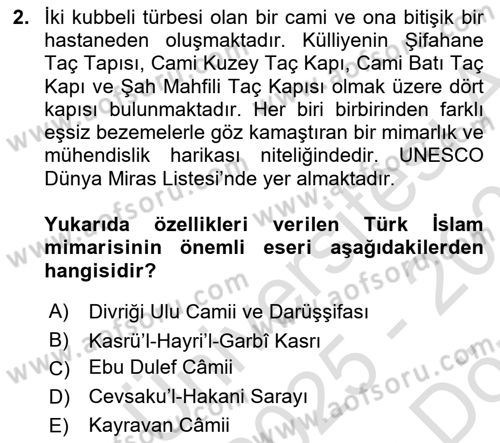 Türkiye Selçuklu Tarihi Dersi 2025 - 2026 Yılı (Vize) Ara Sınav Soruları 2. Soru