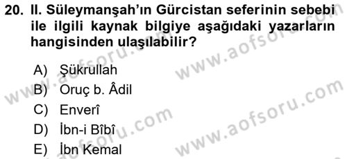 Türkiye Selçuklu Tarihi Dersi 2025 - 2026 Yılı (Vize) Ara Sınav Soruları 20. Soru