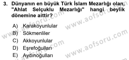 Türkiye Selçuklu Tarihi Dersi 2025 - 2026 Yılı (Vize) Ara Sınav Soruları 3. Soru