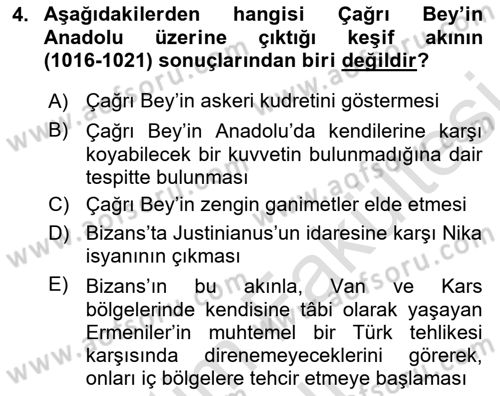 Türkiye Selçuklu Tarihi Dersi 2025 - 2026 Yılı (Vize) Ara Sınav Soruları 4. Soru
