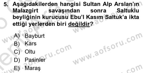 Türkiye Selçuklu Tarihi Dersi 2025 - 2026 Yılı (Vize) Ara Sınav Soruları 5. Soru