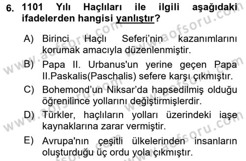 Türkiye Selçuklu Tarihi Dersi 2025 - 2026 Yılı (Vize) Ara Sınav Soruları 6. Soru