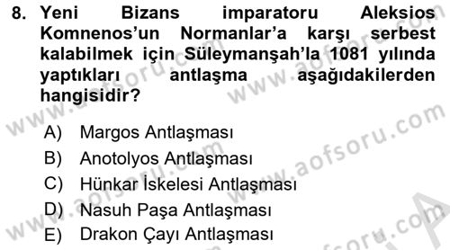 Türkiye Selçuklu Tarihi Dersi 2025 - 2026 Yılı (Vize) Ara Sınav Soruları 8. Soru