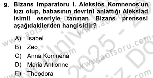 Türkiye Selçuklu Tarihi Dersi 2025 - 2026 Yılı (Vize) Ara Sınav Soruları 9. Soru