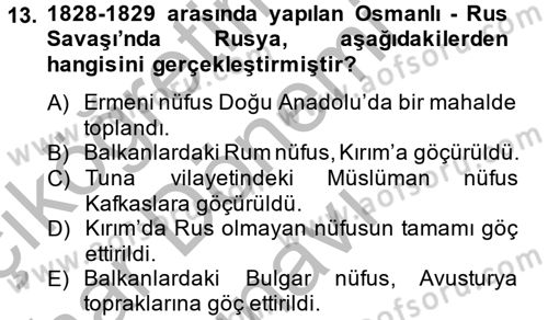 Osmanlı´da İskan ve Göç Dersi 2012 - 2013 Yılı (Final) Dönem Sonu Sınav Soruları 13. Soru