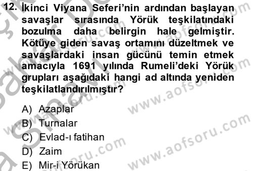 Osmanlı´da İskan ve Göç Dersi 2013 - 2014 Yılı (Vize) Ara Sınav Soruları 12. Soru