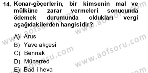 Osmanlı´da İskan ve Göç Dersi 2013 - 2014 Yılı (Vize) Ara Sınav Soruları 14. Soru