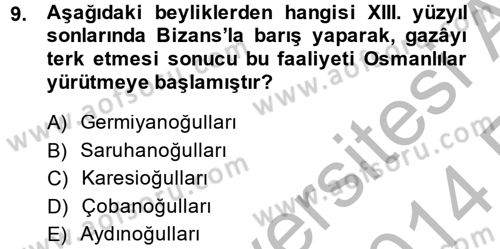 Osmanlı´da İskan ve Göç Dersi 2013 - 2014 Yılı (Vize) Ara Sınav Soruları 9. Soru