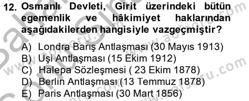 Osmanlı´da İskan ve Göç Dersi 2013 - 2014 Yılı (Final) Dönem Sonu Sınav Soruları 12. Soru