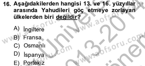 Osmanlı´da İskan ve Göç Dersi 2013 - 2014 Yılı (Final) Dönem Sonu Sınav Soruları 16. Soru