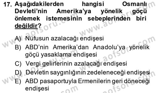 Osmanlı´da İskan ve Göç Dersi 2013 - 2014 Yılı (Final) Dönem Sonu Sınav Soruları 17. Soru