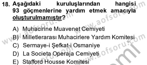 Osmanlı´da İskan ve Göç Dersi 2013 - 2014 Yılı (Final) Dönem Sonu Sınav Soruları 18. Soru