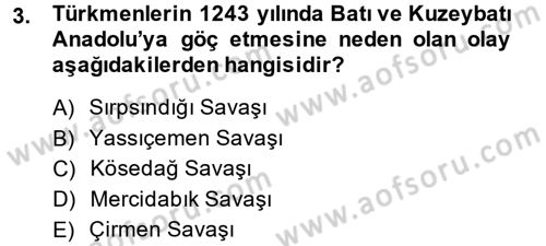Osmanlı´da İskan ve Göç Dersi 2013 - 2014 Yılı (Final) Dönem Sonu Sınav Soruları 3. Soru