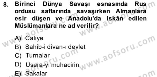 Osmanlı´da İskan ve Göç Dersi 2013 - 2014 Yılı (Final) Dönem Sonu Sınav Soruları 8. Soru