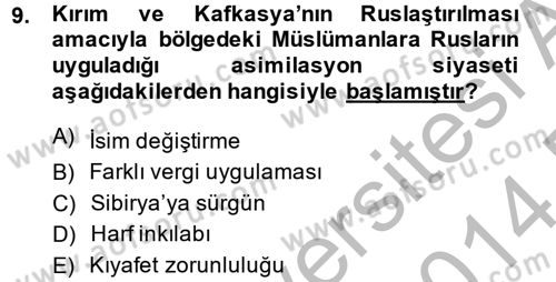 Osmanlı´da İskan ve Göç Dersi 2013 - 2014 Yılı (Final) Dönem Sonu Sınav Soruları 9. Soru