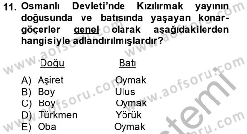 Osmanlı´da İskan ve Göç Dersi 2014 - 2015 Yılı (Vize) Ara Sınavı 11. Soru