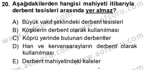 Osmanlı´da İskan ve Göç Dersi 2014 - 2015 Yılı (Vize) Ara Sınavı 20. Soru