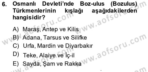 Osmanlı´da İskan ve Göç Dersi 2014 - 2015 Yılı (Vize) Ara Sınavı 6. Soru