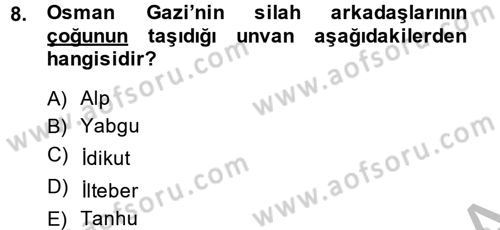 Osmanlı´da İskan ve Göç Dersi 2014 - 2015 Yılı (Vize) Ara Sınavı 8. Soru