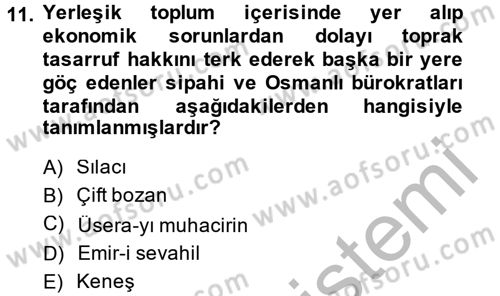 Osmanlı´da İskan ve Göç Dersi 2014 - 2015 Yılı (Final) Dönem Sonu Sınav Soruları 11. Soru