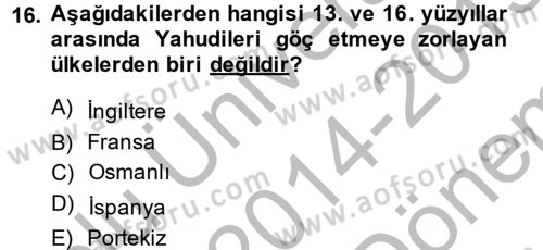 Osmanlı´da İskan ve Göç Dersi 2014 - 2015 Yılı (Final) Dönem Sonu Sınav Soruları 16. Soru