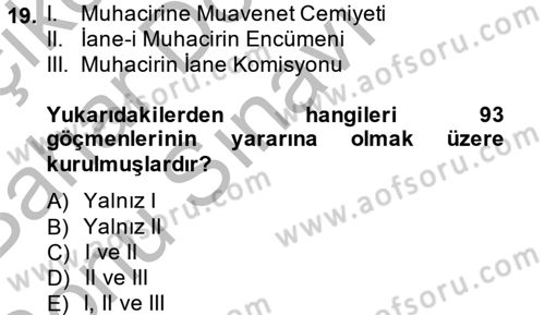 Osmanlı´da İskan ve Göç Dersi 2014 - 2015 Yılı (Final) Dönem Sonu Sınav Soruları 19. Soru