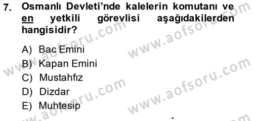 Osmanlı´da İskan ve Göç Dersi 2014 - 2015 Yılı (Final) Dönem Sonu Sınav Soruları 7. Soru