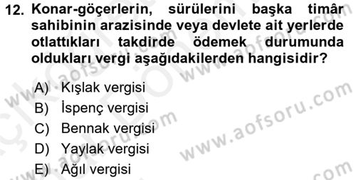 Osmanlı´da İskan ve Göç Dersi 2015 - 2016 Yılı (Vize) Ara Sınav Soruları 12. Soru