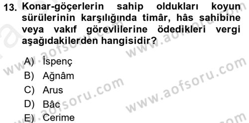 Osmanlı´da İskan ve Göç Dersi 2015 - 2016 Yılı (Vize) Ara Sınav Soruları 13. Soru