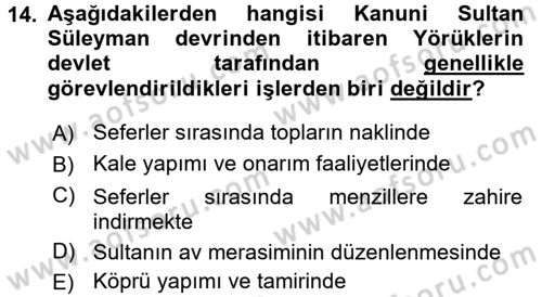 Osmanlı´da İskan ve Göç Dersi 2015 - 2016 Yılı (Vize) Ara Sınav Soruları 14. Soru