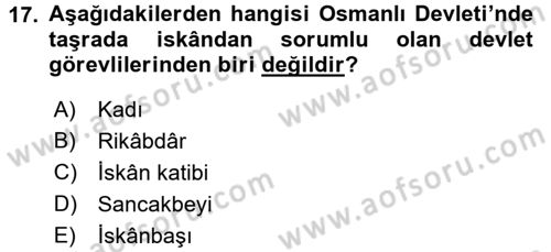Osmanlı´da İskan ve Göç Dersi 2015 - 2016 Yılı (Vize) Ara Sınav Soruları 17. Soru