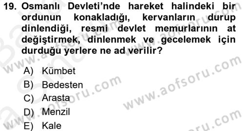Osmanlı´da İskan ve Göç Dersi 2015 - 2016 Yılı (Vize) Ara Sınav Soruları 19. Soru