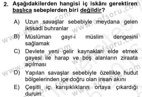 Osmanlı´da İskan ve Göç Dersi 2015 - 2016 Yılı (Vize) Ara Sınav Soruları 2. Soru