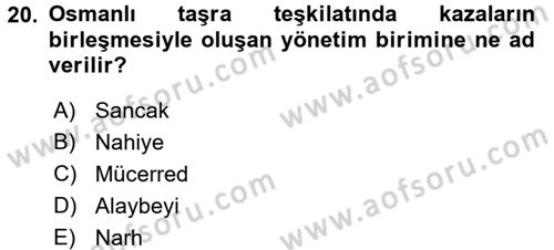 Osmanlı´da İskan ve Göç Dersi 2015 - 2016 Yılı (Vize) Ara Sınav Soruları 20. Soru