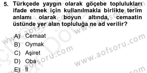 Osmanlı´da İskan ve Göç Dersi 2015 - 2016 Yılı (Vize) Ara Sınav Soruları 5. Soru