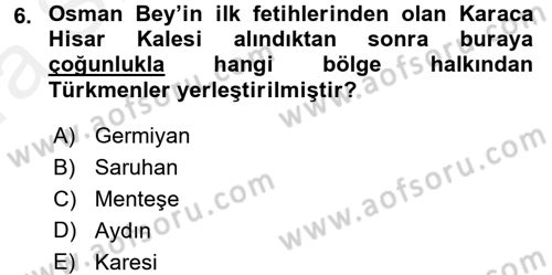 Osmanlı´da İskan ve Göç Dersi 2015 - 2016 Yılı (Vize) Ara Sınav Soruları 6. Soru