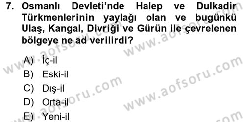 Osmanlı´da İskan ve Göç Dersi 2015 - 2016 Yılı (Vize) Ara Sınav Soruları 7. Soru