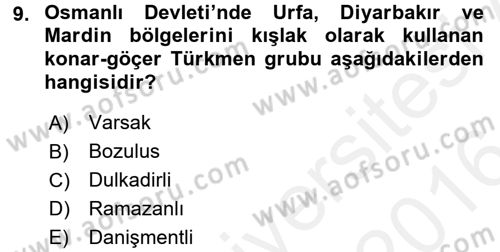 Osmanlı´da İskan ve Göç Dersi 2015 - 2016 Yılı (Vize) Ara Sınav Soruları 9. Soru