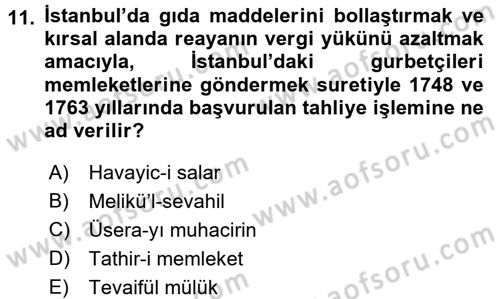Osmanlı´da İskan ve Göç Dersi 2015 - 2016 Yılı (Final) Dönem Sonu Sınavı 11. Soru
