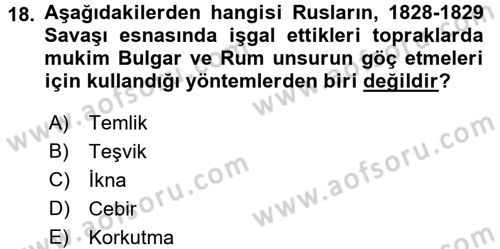 Osmanlı´da İskan ve Göç Dersi 2015 - 2016 Yılı (Final) Dönem Sonu Sınavı 18. Soru